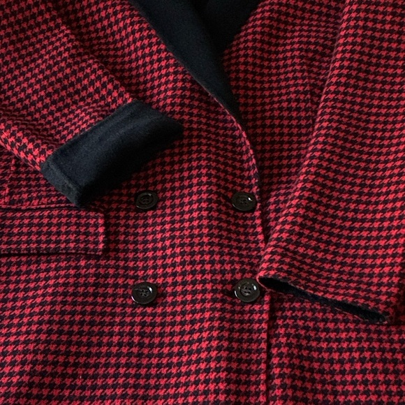 Veronica Beard Senna Wool Cashmere Red Black Houndstooth Double Breasted Coat - Picture 14 of 15